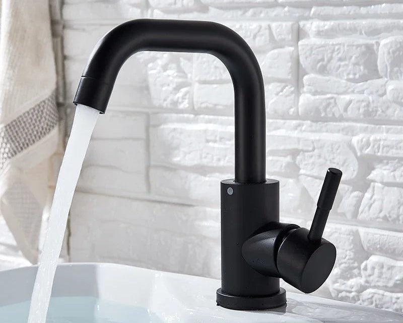 Stainless Steel Matte Black Bathroom Basin Faucet - Contemporary Design - Loovy #