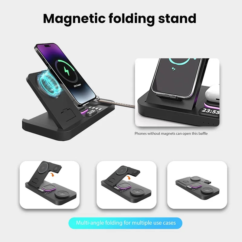6-in-1 RGB Night Light Alarm Clock Wireless Charger – Fast Charging Station - Loovy #