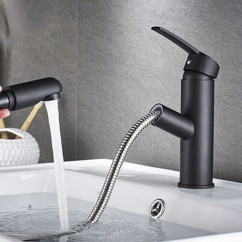 Single Handle Pull-Out Bathroom Basin Faucet – Modern Design for Hot and Cold Water - Loovy #