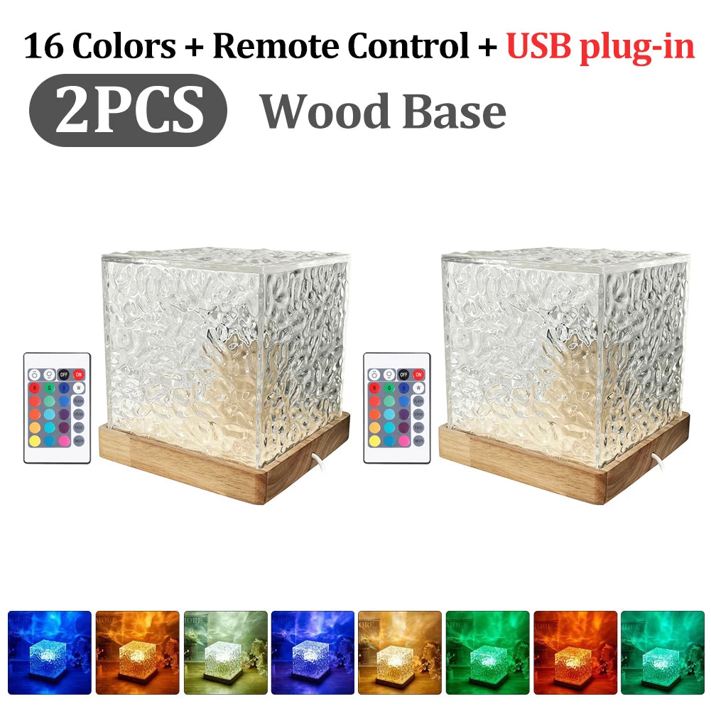 Dynamic Water Ripple Night Light – Elegant LED Crystal Cube with Remote Control - Loovy #