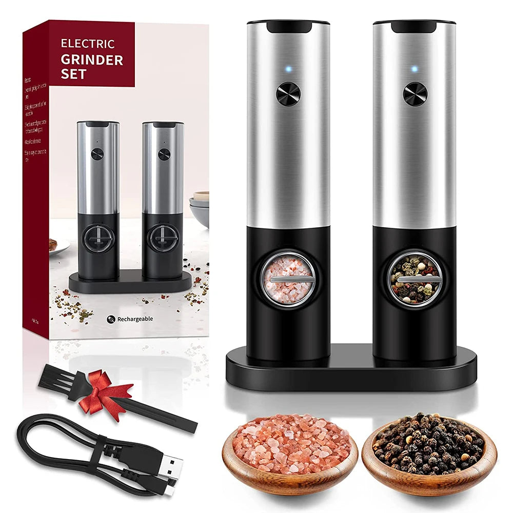 USB Rechargeable Electric Salt and Pepper Grinder with Adjustable Coarseness - Loovy #