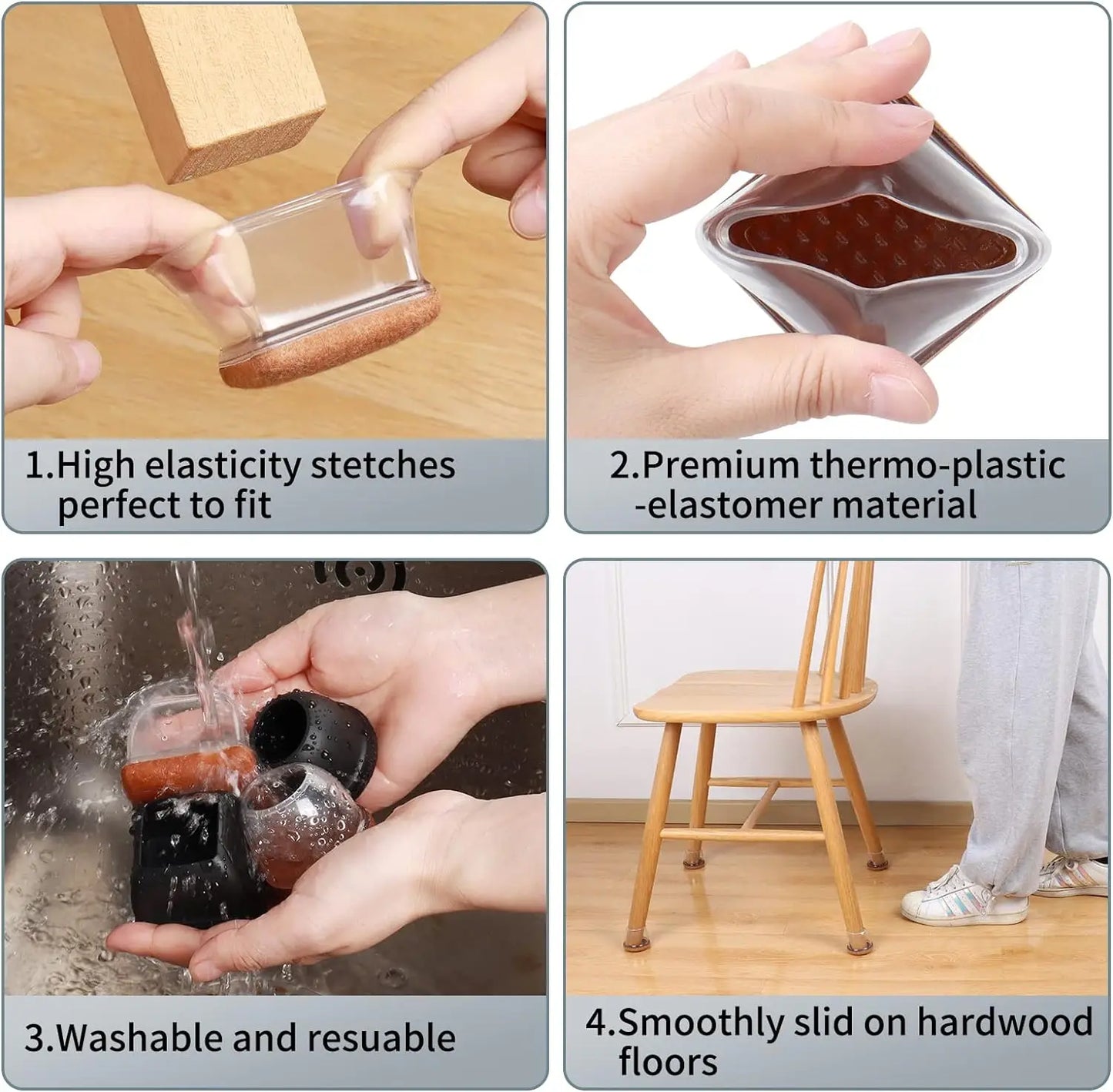 Chair Leg Caps - Thick Silicone & Felt Floor Protectors - Loovy #