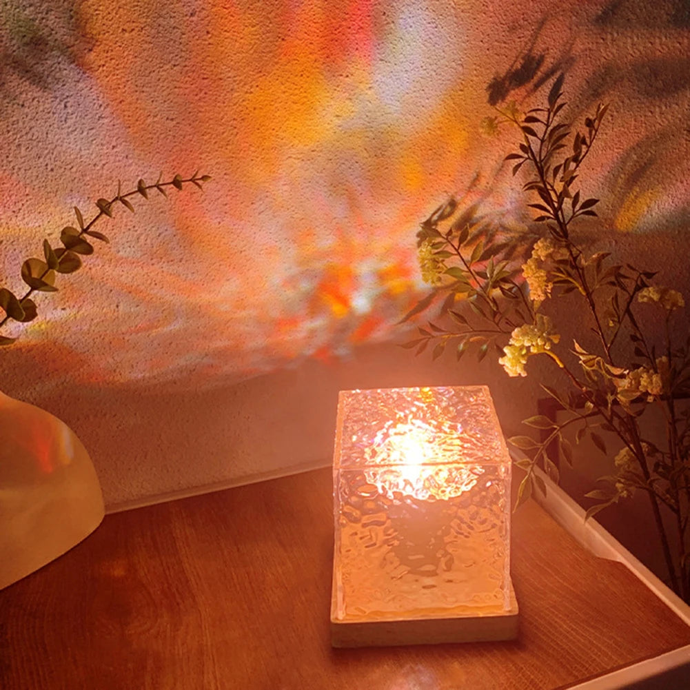 Dynamic Water Ripple Night Light – Elegant LED Crystal Cube with Remote Control - Loovy #