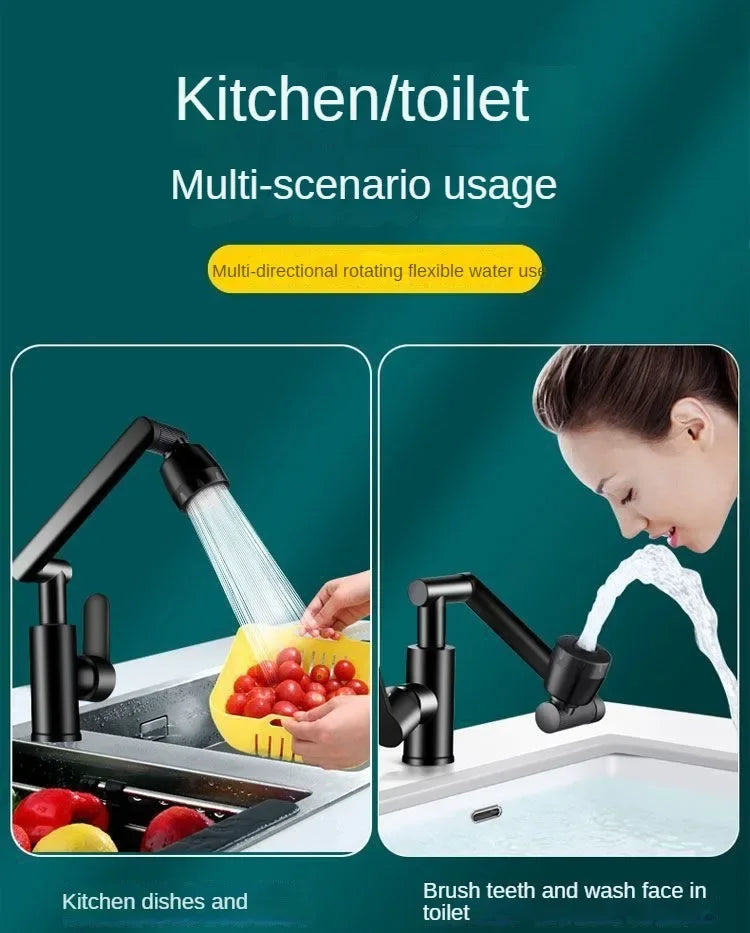 Mechanical Arm Universal Faucet – Deck-Mounted Basin Faucet with Two-Speed Control for Bathroom & Kitchen - Loovy #