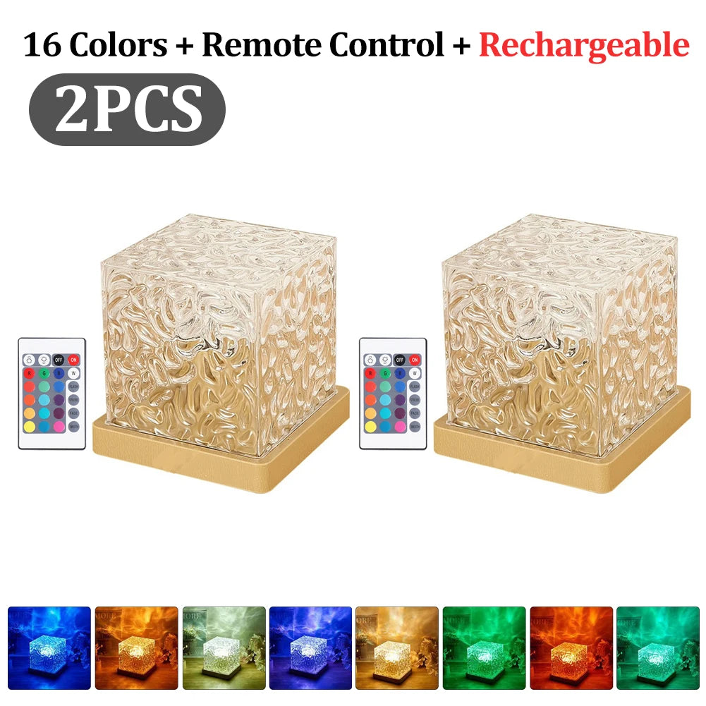 Dynamic Water Ripple Night Light – Elegant LED Crystal Cube with Remote Control - Loovy #