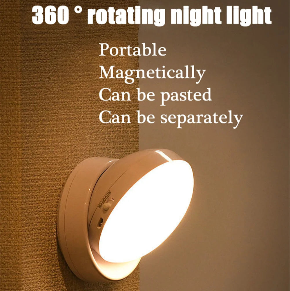 360° Rotating PIR Motion Sensor Night Light – Wireless Rechargeable LED Lamp - Loovy #