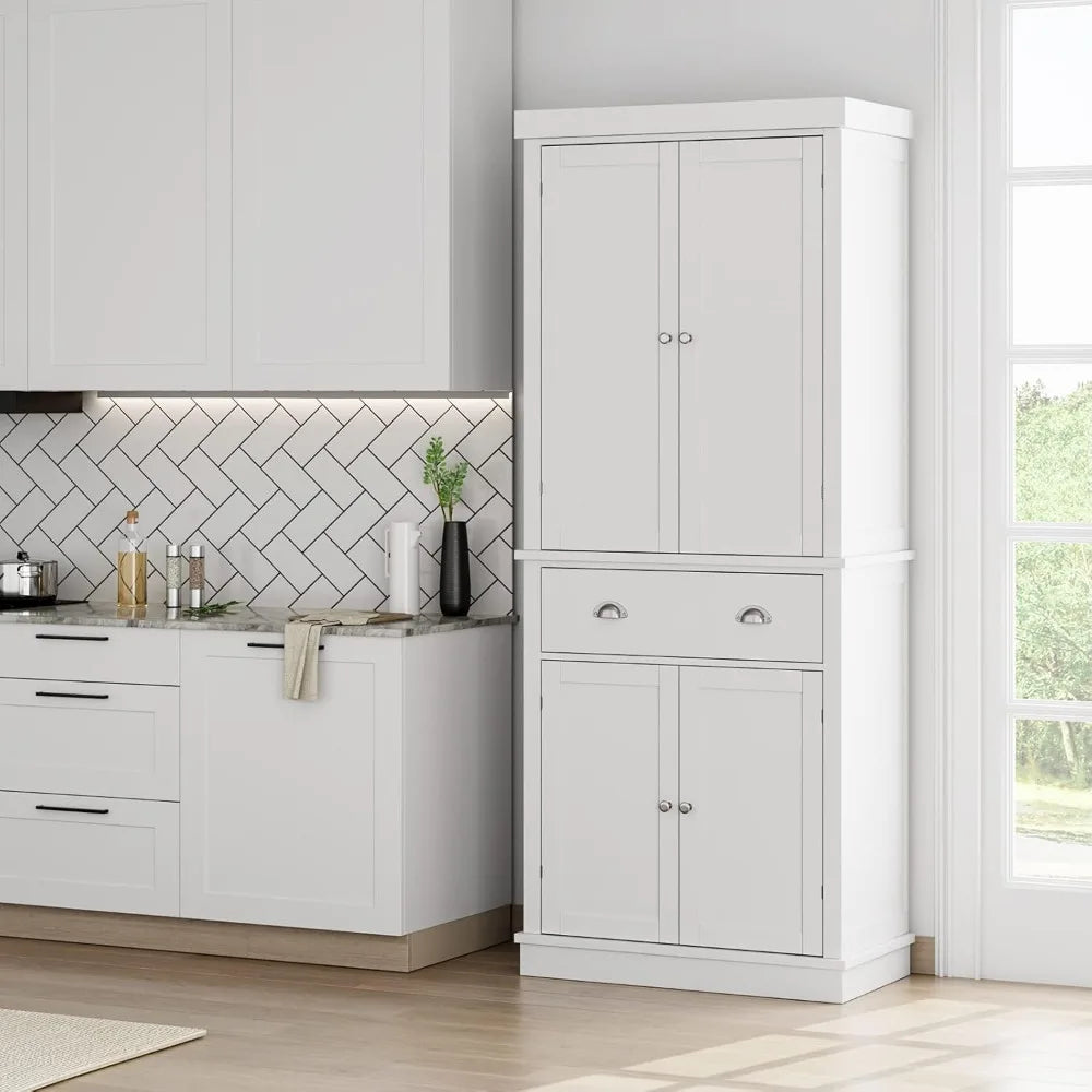 Utility Pantry Storage Cabinet - Freestanding with Doors & Drawers - Loovy #