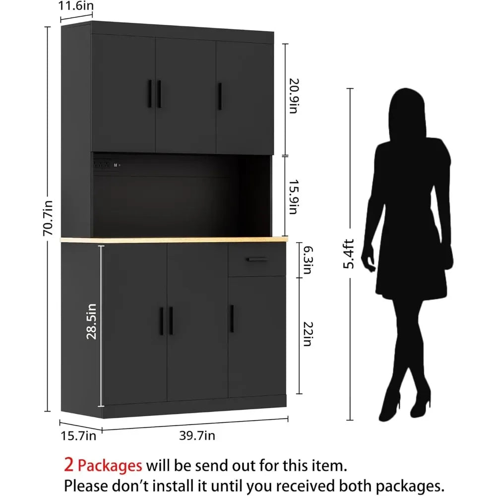 Modern Kitchen Pantry Cabinet with LED Lights & Charging Station - Loovy #