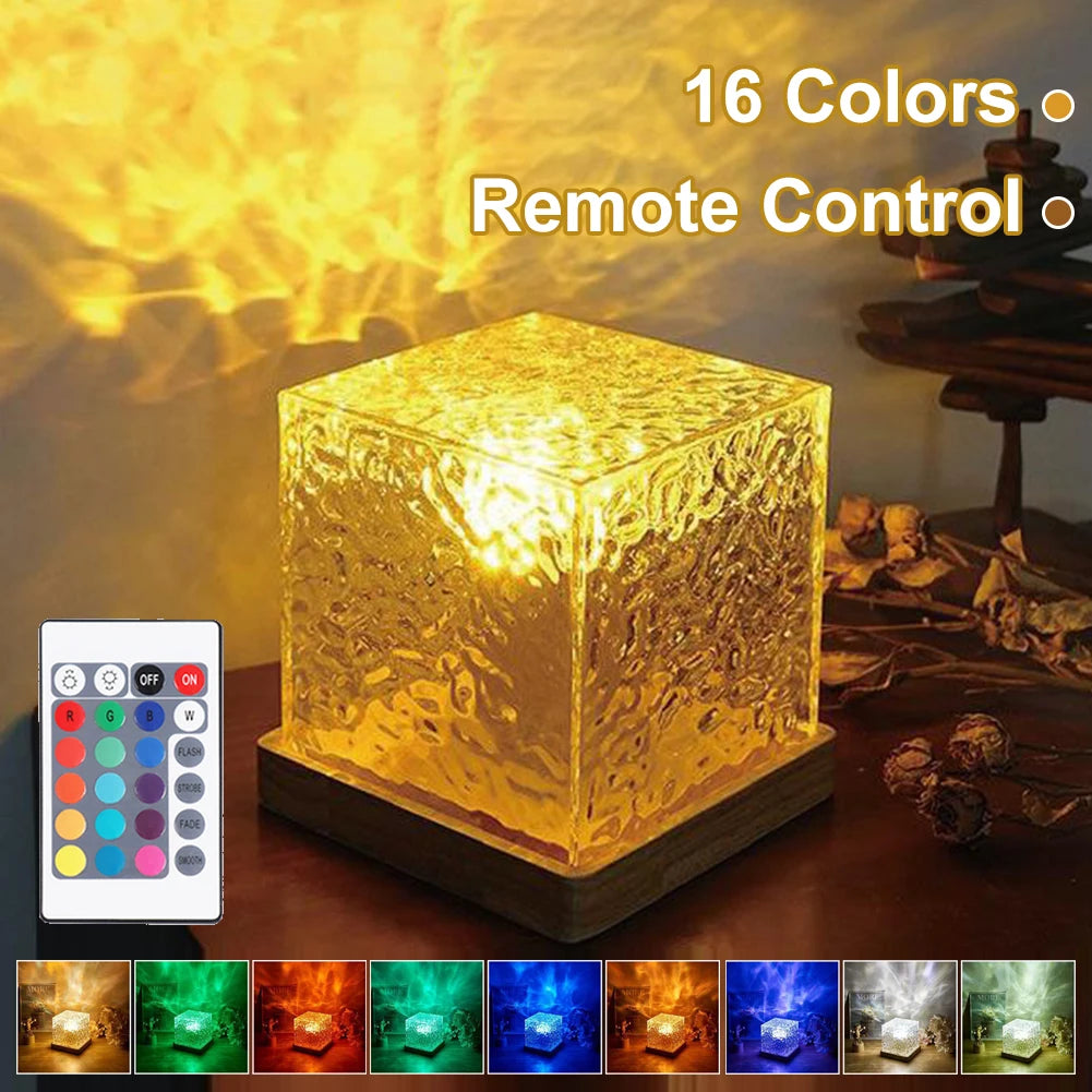Dynamic Water Ripple Night Light – Elegant LED Crystal Cube with Remote Control - Loovy #
