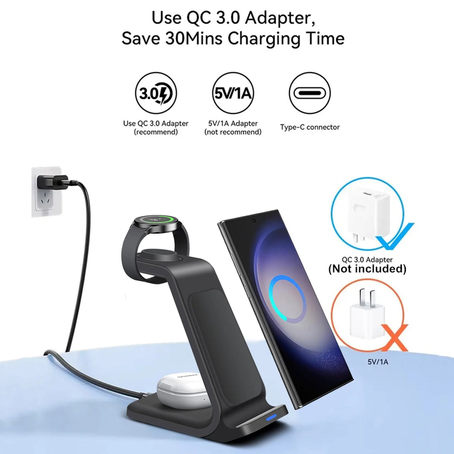 3-in-1 Wireless Charging Station for Samsung Galaxy Devices - Loovy #