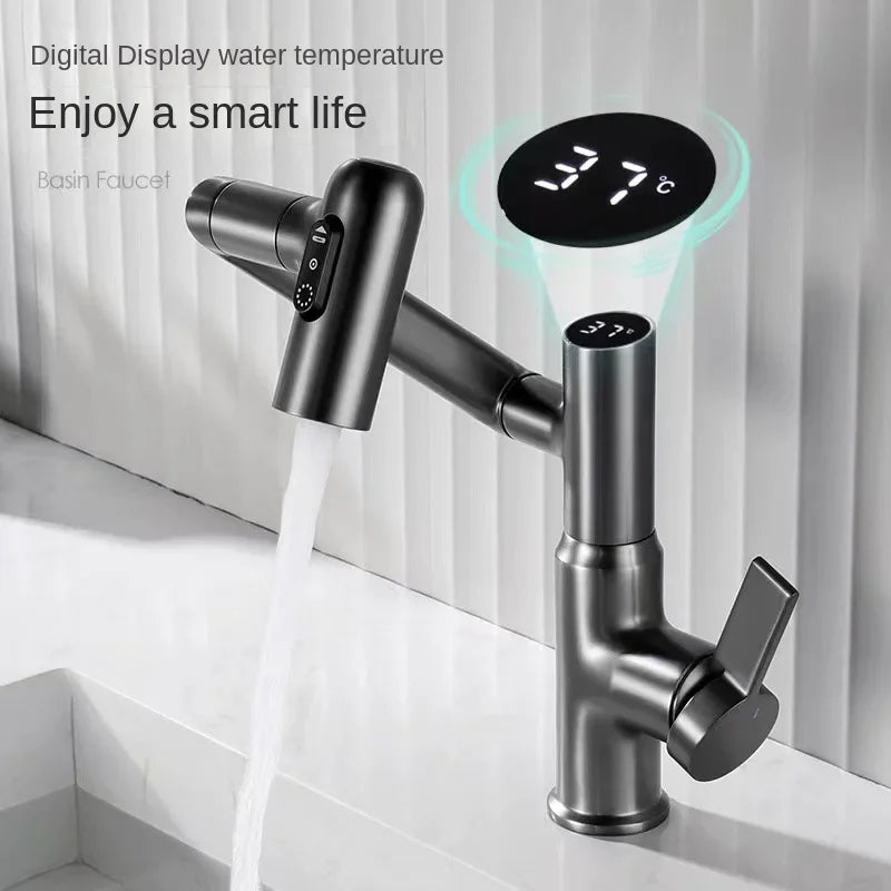 Digital Display LED Bathroom Basin Faucet – 360° Rotation, Hot & Cold Water Mixer - Loovy #