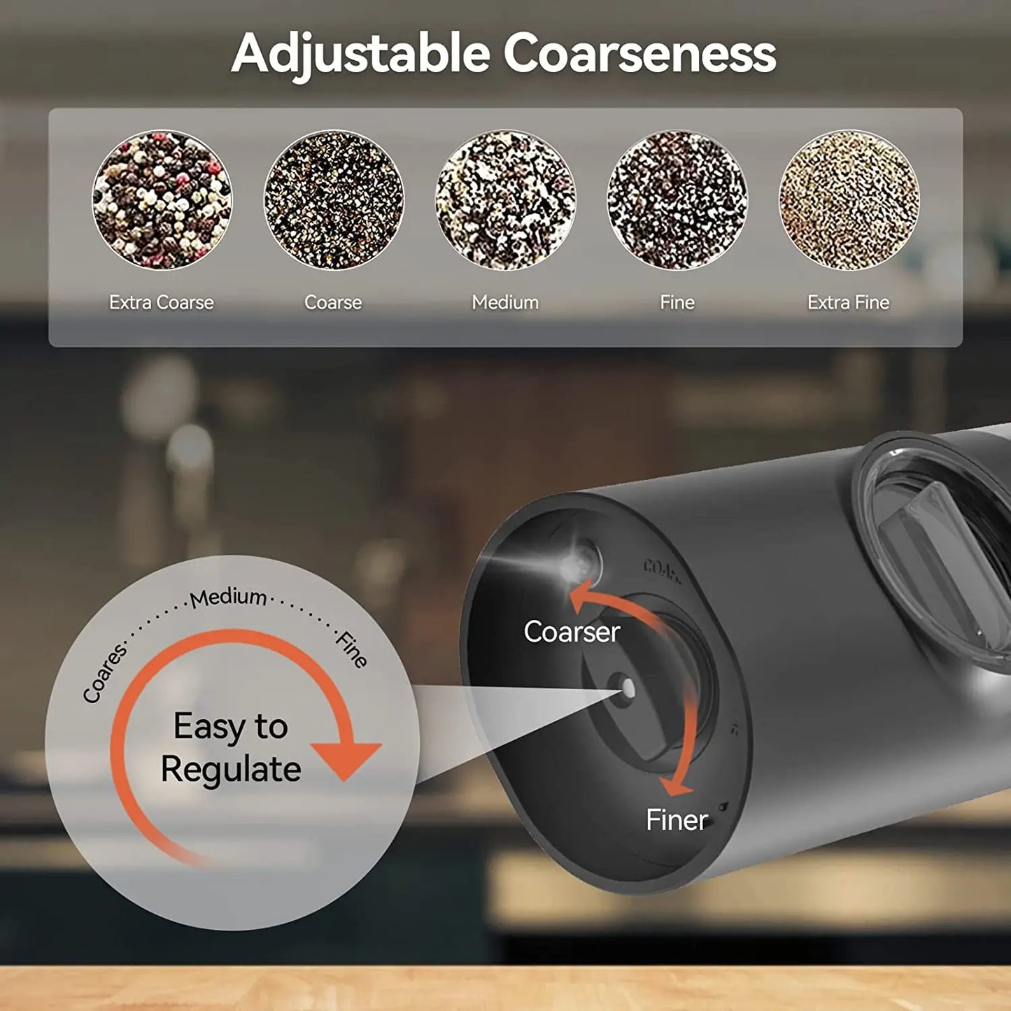USB Rechargeable Electric Salt and Pepper Grinder with Adjustable Coarseness - Loovy #