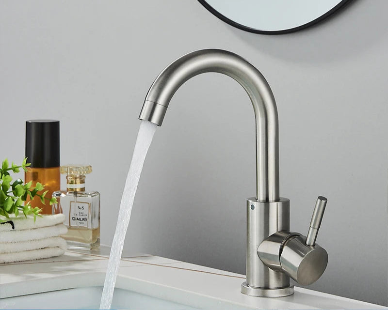 Stainless Steel Matte Black Bathroom Basin Faucet - Contemporary Design - Loovy #