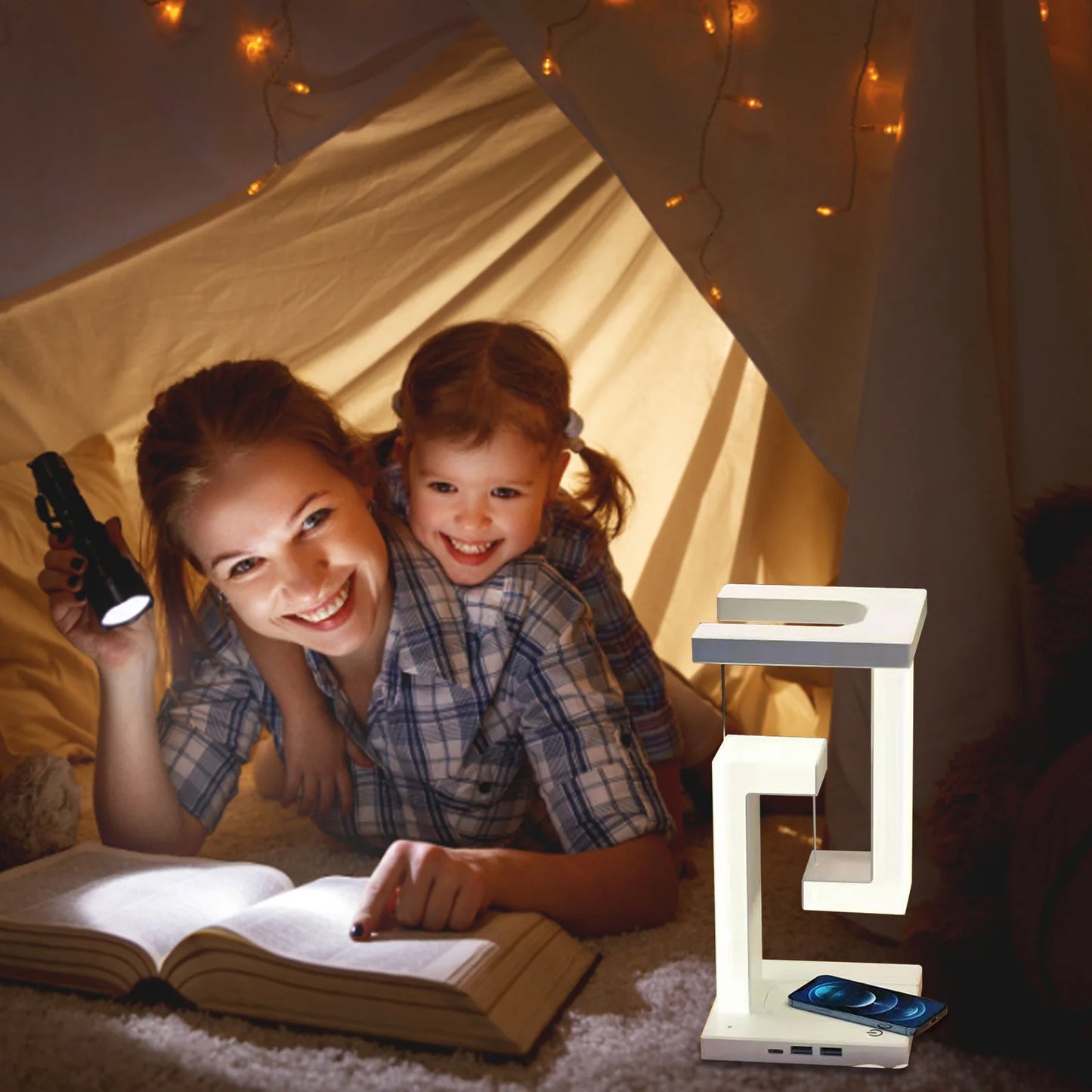 LED Suspended Anti-Gravity Night Light with 10W Wireless Charger - Loovy #