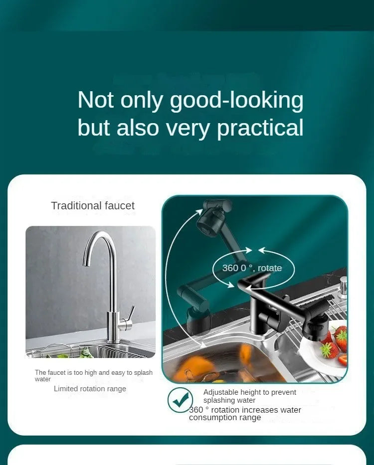 Mechanical Arm Universal Faucet – Deck-Mounted Basin Faucet with Two-Speed Control for Bathroom & Kitchen - Loovy #