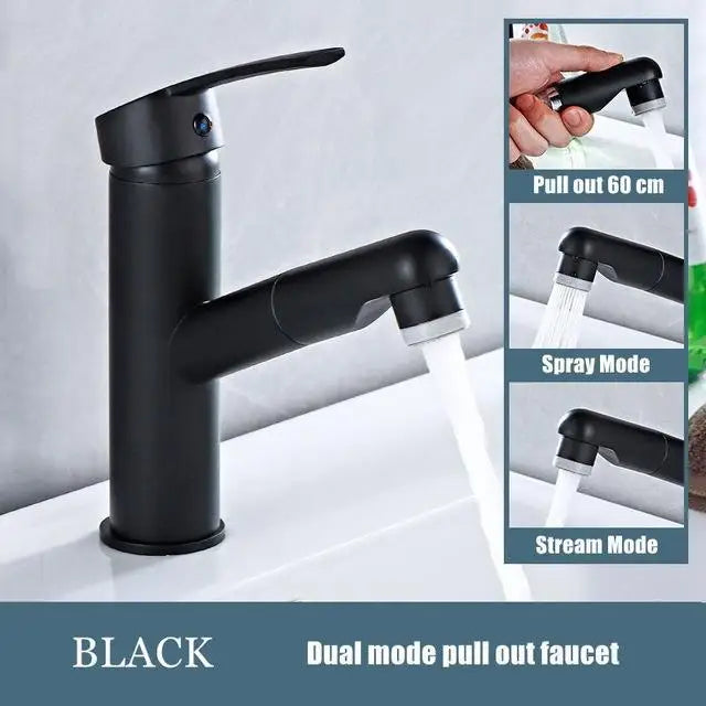 Single Handle Pull-Out Bathroom Basin Faucet – Modern Design for Hot and Cold Water - Loovy #