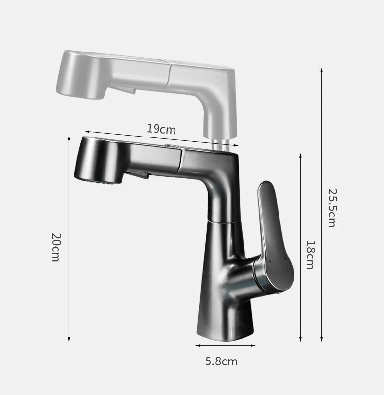 360-Degree Rotating Pull-Out Bathroom Faucet with Hot and Cold Water Control - Loovy #