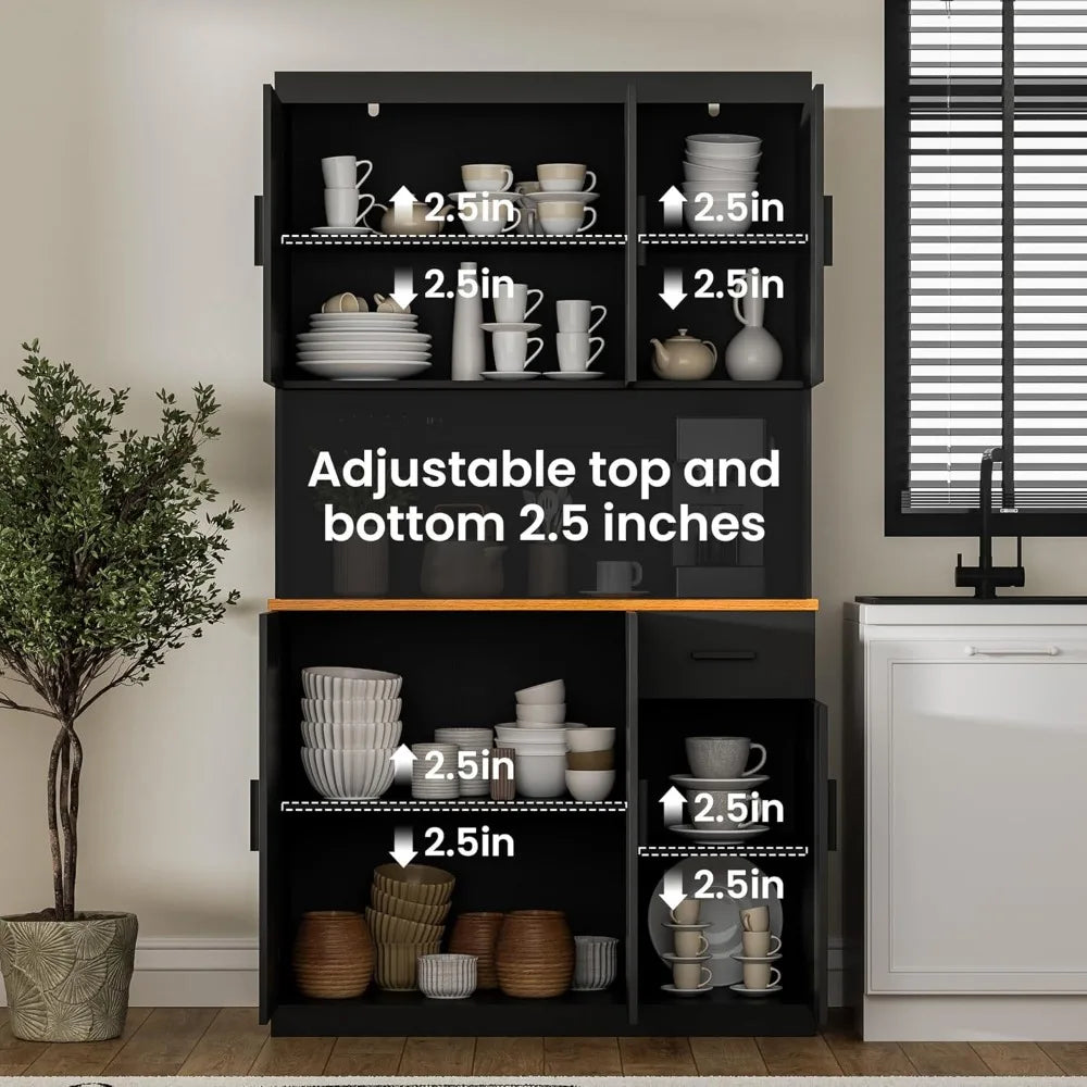 Modern Kitchen Pantry Cabinet with LED Lights & Charging Station - Loovy #