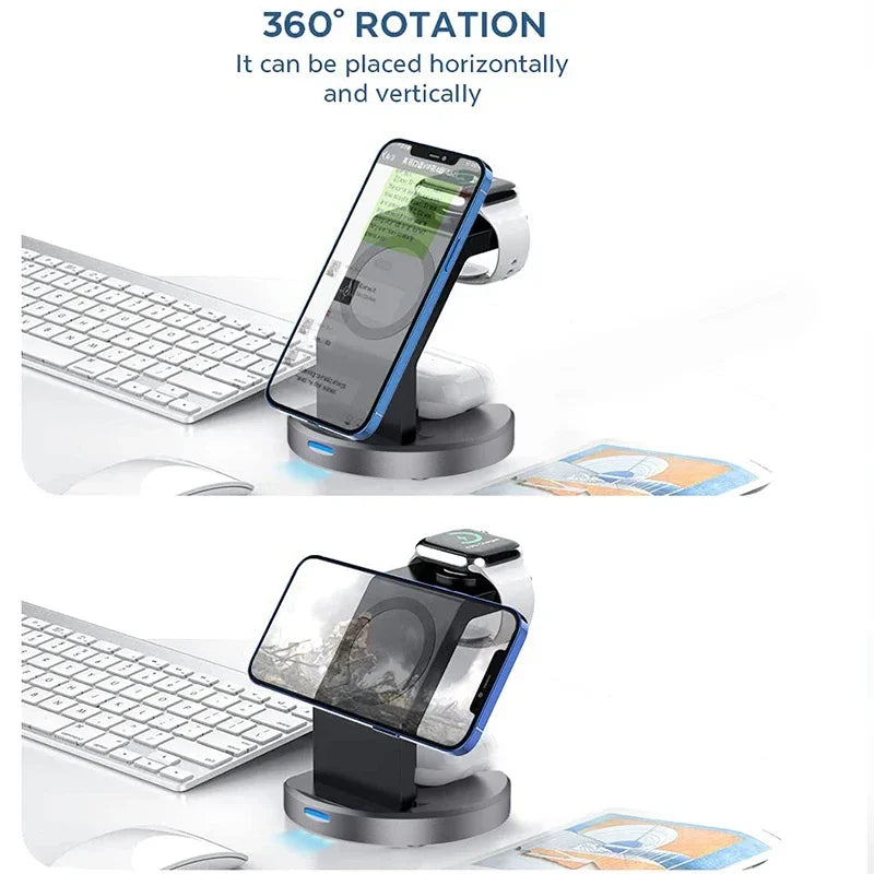 3-in-1 Magnetic Wireless Charger Stand – Fast Charging Dock Station for iPhone, Apple Watch, and AirPods - Loovy #