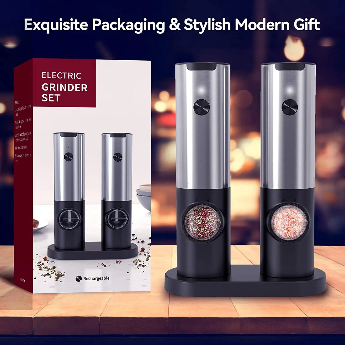USB Rechargeable Electric Salt and Pepper Grinder with Adjustable Coarseness - Loovy #
