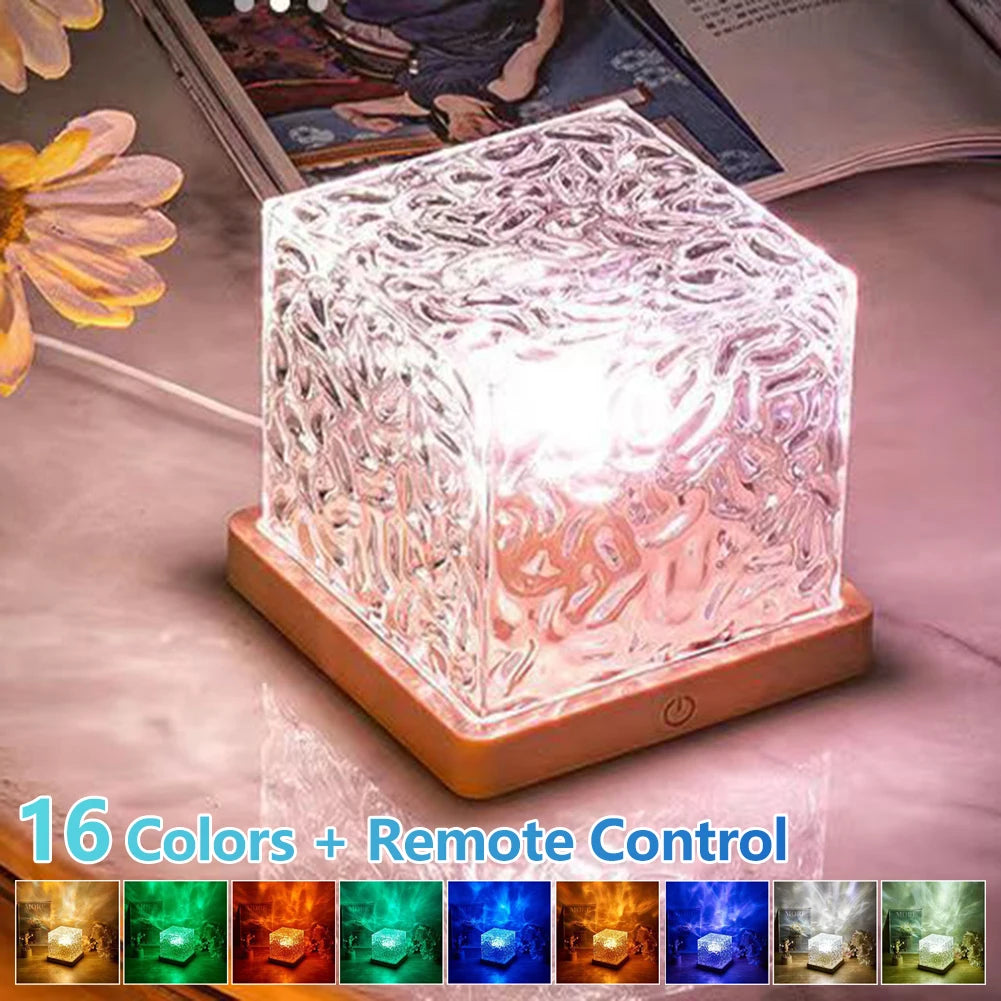 Dynamic Water Ripple Night Light – Elegant LED Crystal Cube with Remote Control - Loovy #