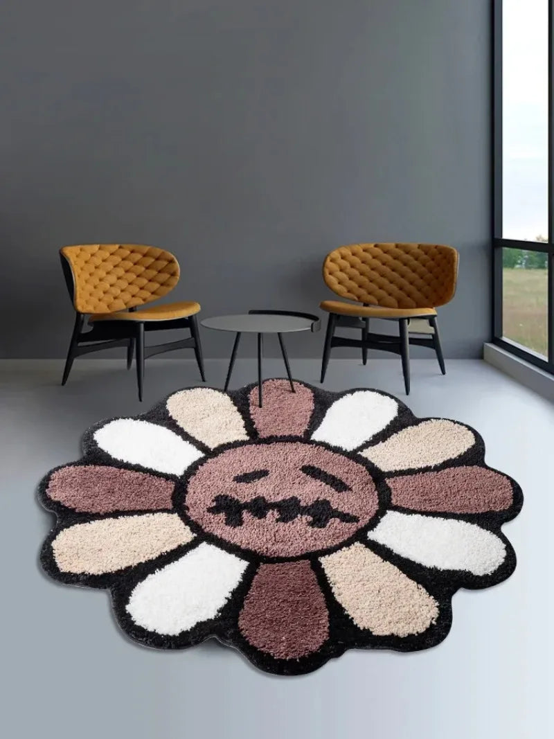 Aesthetic Sunflower & Cactus Tufted Rug – Decorative Anti-Slip Mat - Loovy #