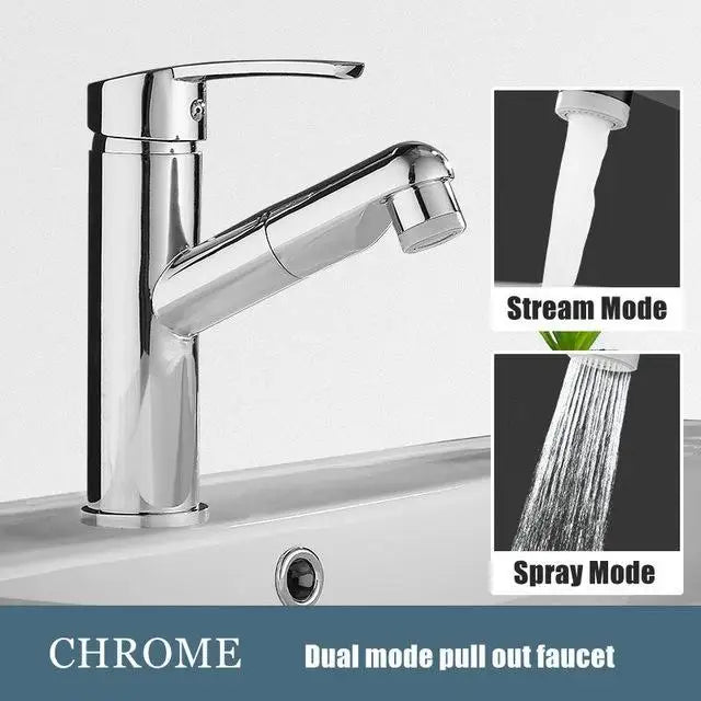 Single Handle Pull-Out Bathroom Basin Faucet – Modern Design for Hot and Cold Water - Loovy #