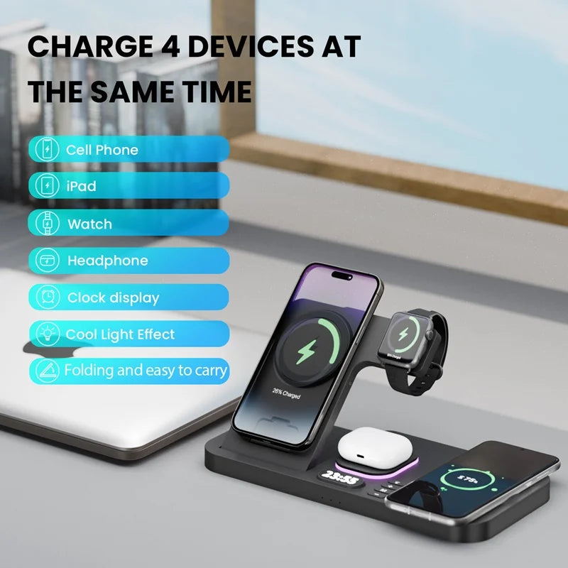 6-in-1 RGB Night Light Alarm Clock Wireless Charger – Fast Charging Station - Loovy #