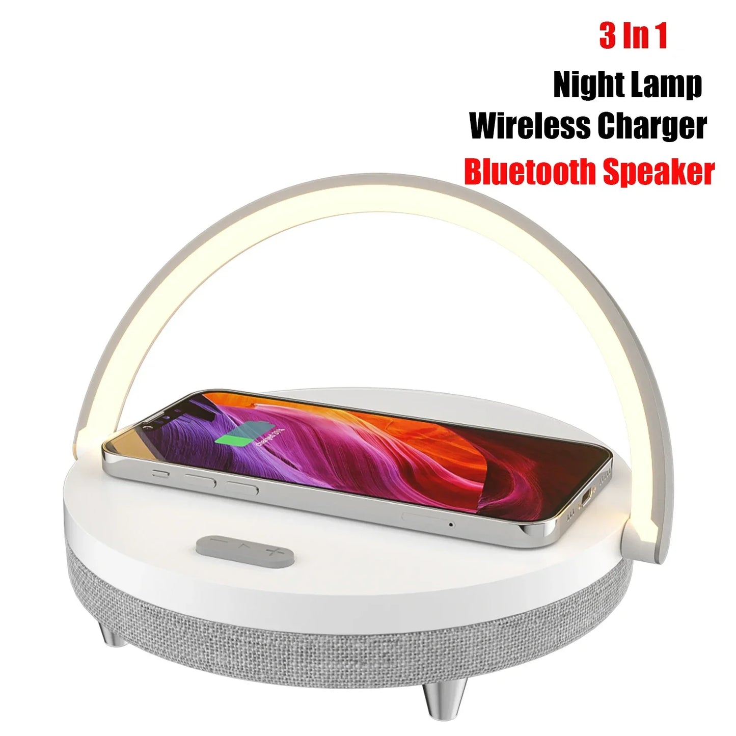 Multifunction Wireless Charger with Bluetooth Speaker & Wooden Table Lamp - Loovy #