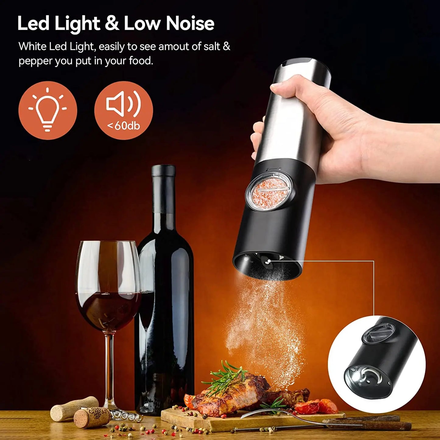 USB Rechargeable Electric Salt and Pepper Grinder with Adjustable Coarseness - Loovy #