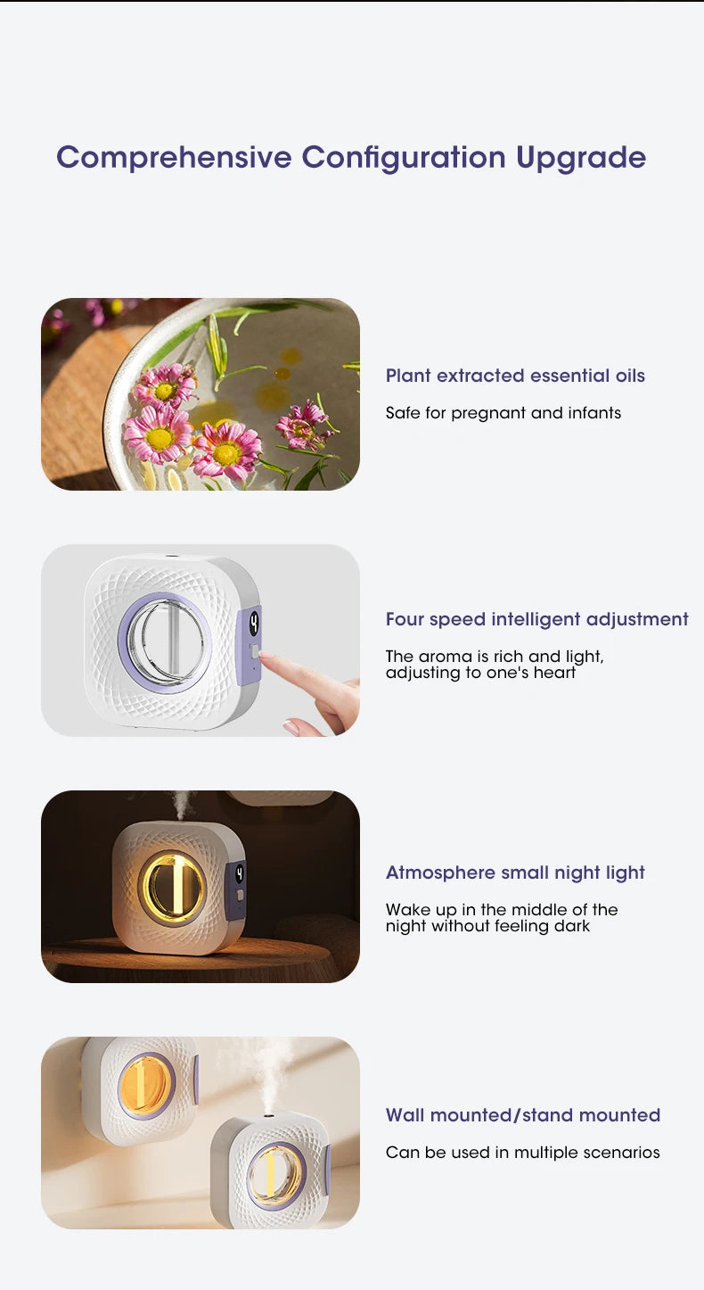 60㎡ Oil Aromatherapy Diffuser – Wall-Mounted & Desktop Air Purifying Machine with Colorful Night Light - Loovy #