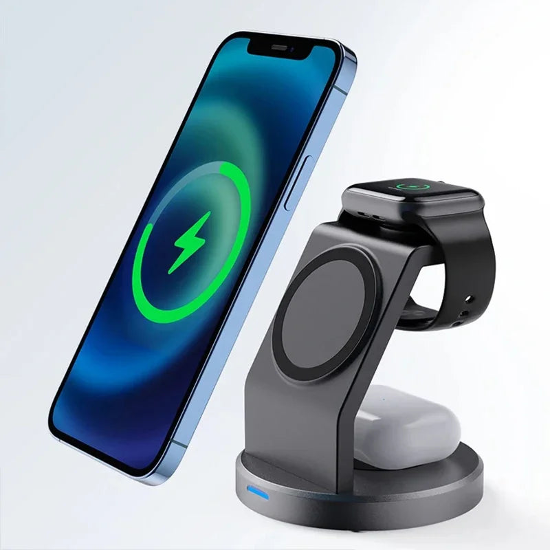 3-in-1 Magnetic Wireless Charger Stand – Fast Charging Dock Station for iPhone, Apple Watch, and AirPods - Loovy #