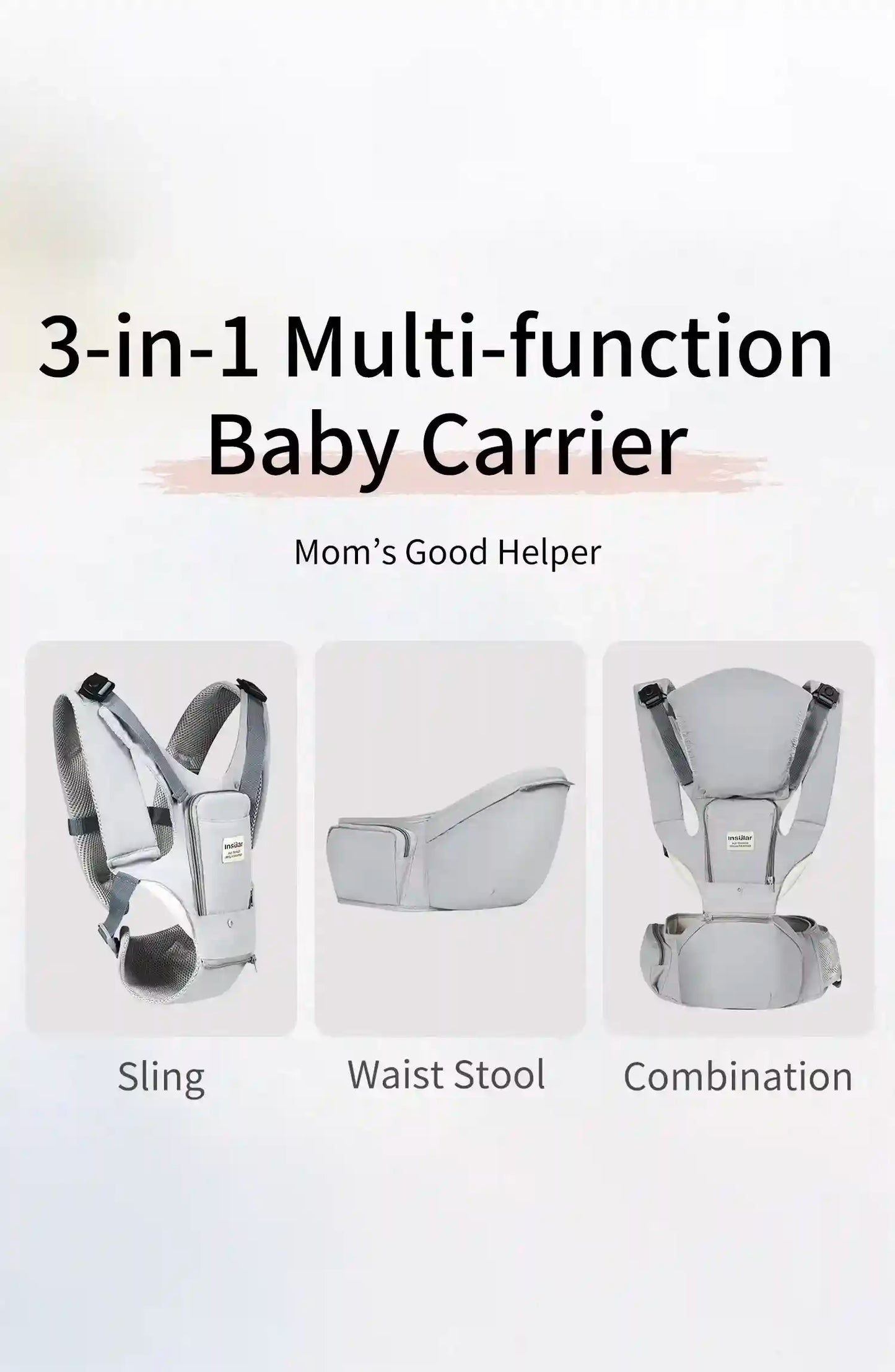 3-in-1 Baby Carrier – Multi-Functional Hip Seat with Front Hold, Breathable Waist Stool for Infants 0-2 Years, Portable and Ergonomic Design - Loovy # 