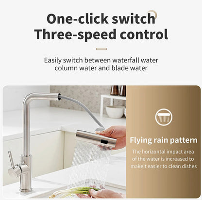 304 Stainless Steel Pull-Out Kitchen Faucet – Waterfall Hot and Cold Mixed Water Sink Tap, Multi-Function Rinse, Rotate - Loovy # 