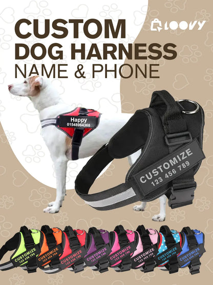Custom Dog Harness with Name & Phone – No Pull, Reflective & Secure