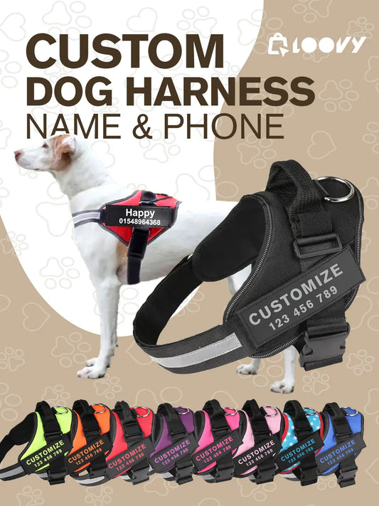 Custom Dog Harness with Name & Phone – No Pull, Reflective & Secure