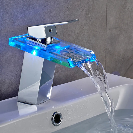 LED Waterfall Bathroom Faucet – Deck Mounted Basin Mixer Tap - Loovy # 
