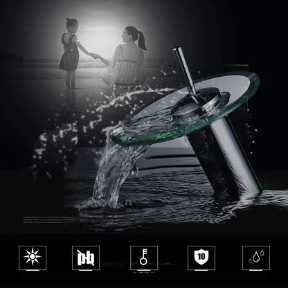 Stylish Glass Waterfall Bathroom Faucet - Deck Mounted - Loovy # 