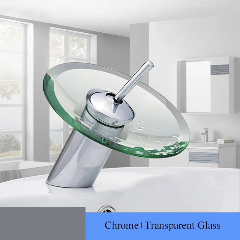 Stylish Glass Waterfall Bathroom Faucet - Deck Mounted - Loovy # 