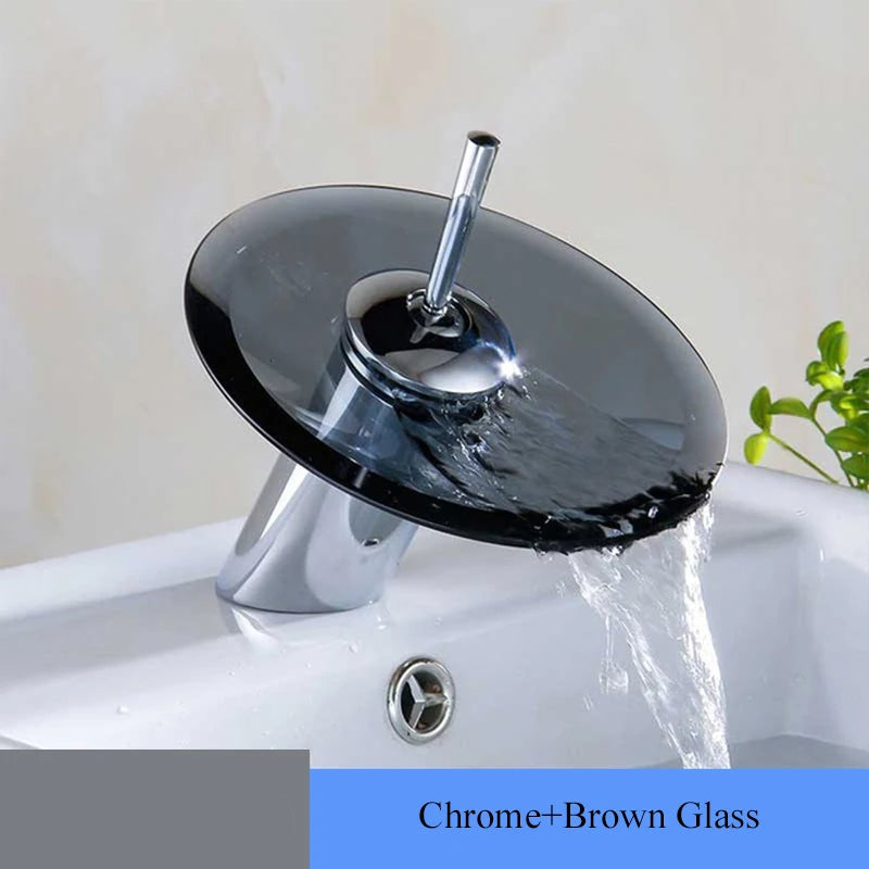 Stylish Glass Waterfall Bathroom Faucet - Deck Mounted - Loovy # 