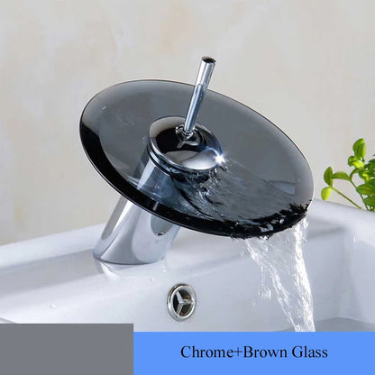 Stylish Glass Waterfall Bathroom Faucet - Deck Mounted - Loovy # 