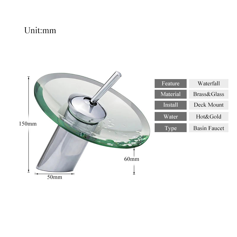 Stylish Glass Waterfall Bathroom Faucet - Deck Mounted - Loovy # 
