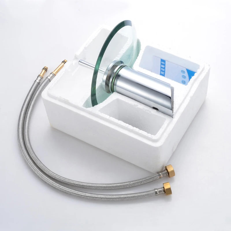 Stylish Glass Waterfall Bathroom Faucet - Deck Mounted - Loovy # 