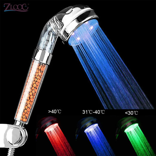 Temperature-Sensitive LED Shower Head with Filter - High Pressure & Water-Saving - Loovy # 