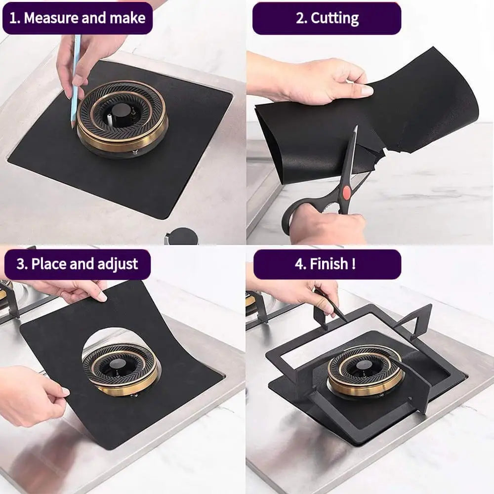 4 Pack Gas Stove Protectors - Non-Stick & Heat-Resistant - Loovy # 