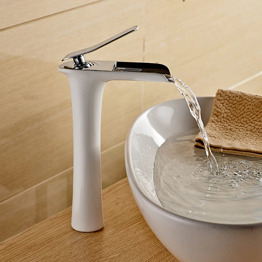 Modern White Waterfall Bathroom Faucet – Single Hole Hot & Cold Water Mixer Tap - Loovy # 
