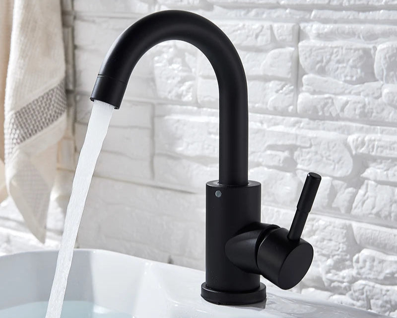 Stainless Steel Matte Black Bathroom Basin Faucet - Contemporary Design - Loovy # 