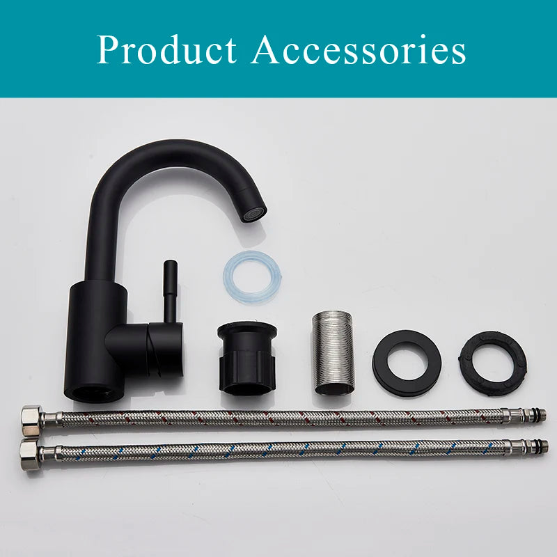 Stainless Steel Matte Black Bathroom Basin Faucet - Contemporary Design - Loovy # 