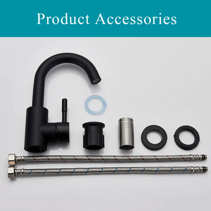 Stainless Steel Matte Black Bathroom Basin Faucet - Contemporary Design - Loovy # 
