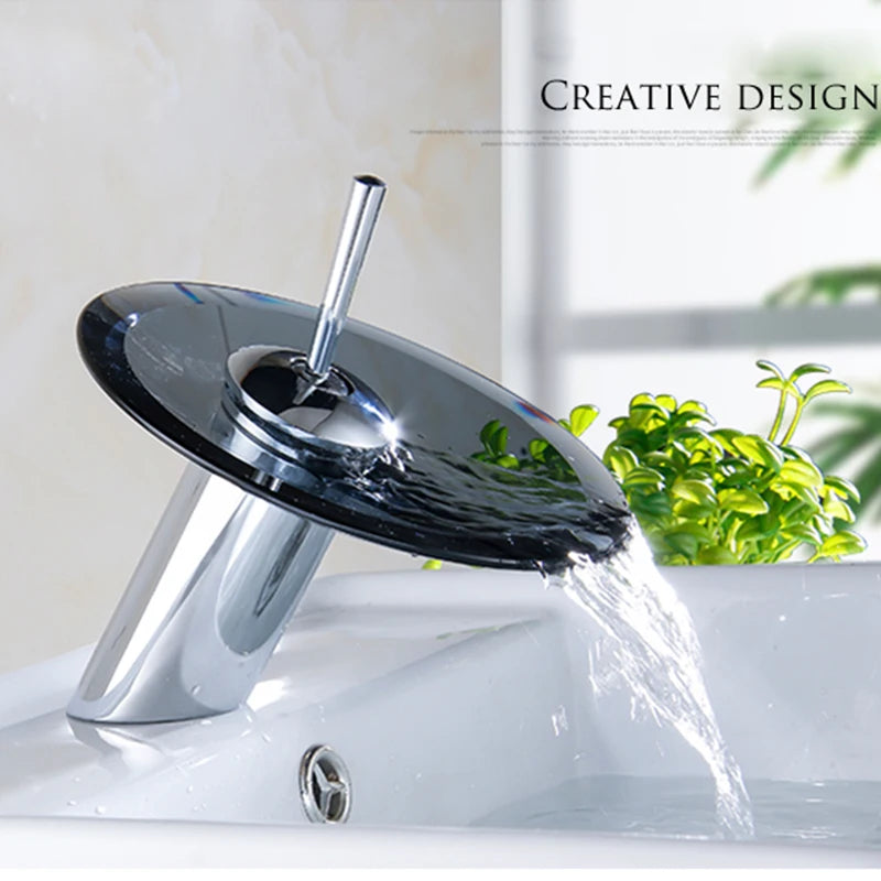 Stylish Glass Waterfall Bathroom Faucet - Deck Mounted - Loovy # 